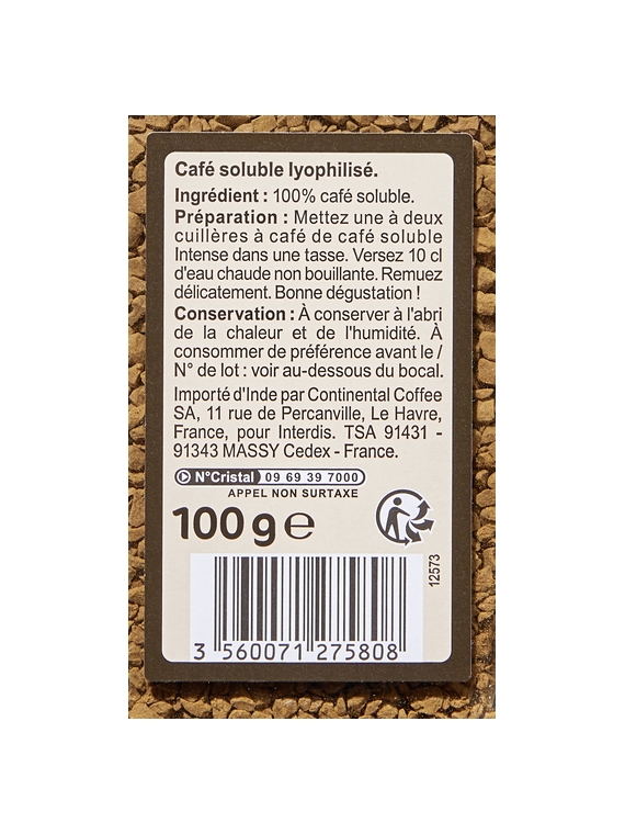 Café Soluble Intense Gold Qualité Filtre Carrefour