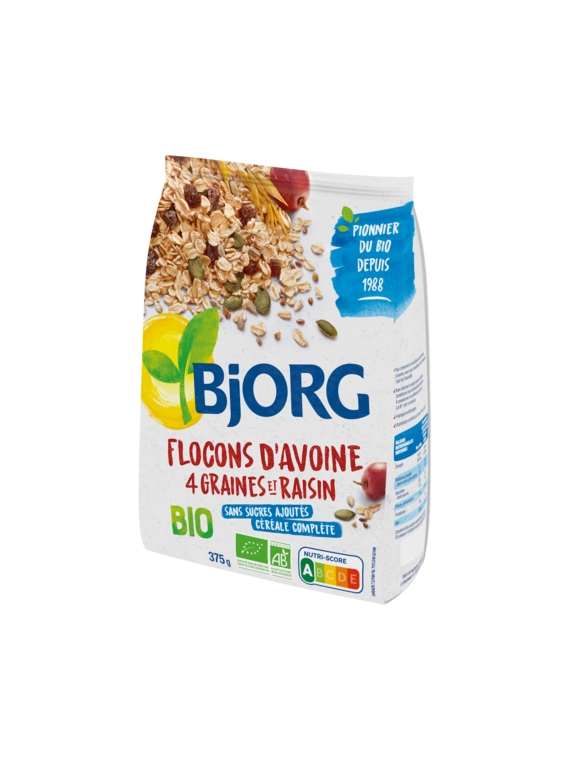 Flocons d'Avoine 4 Graines & Raisins Bio sans Sucres Ajoutés BJORG