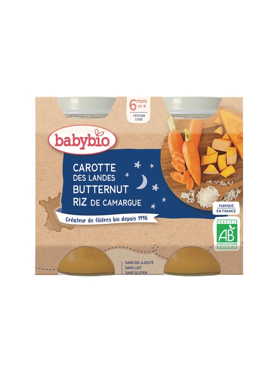 Petits pots bébé dès 6 mois, Carotte Butternut & Riz BABYBIO