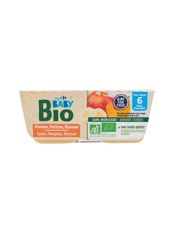 Desserts Bébés dès 6 mois, Pomme Potiron Banane CARREFOUR BABY BIO