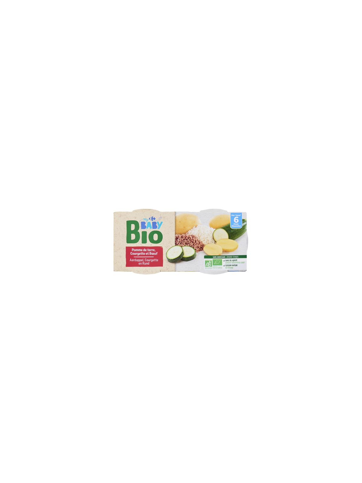 Plat Bébé Bio dès 6 mois, Pomme de terre Courgette Bœuf CARREFOUR BABYBIO