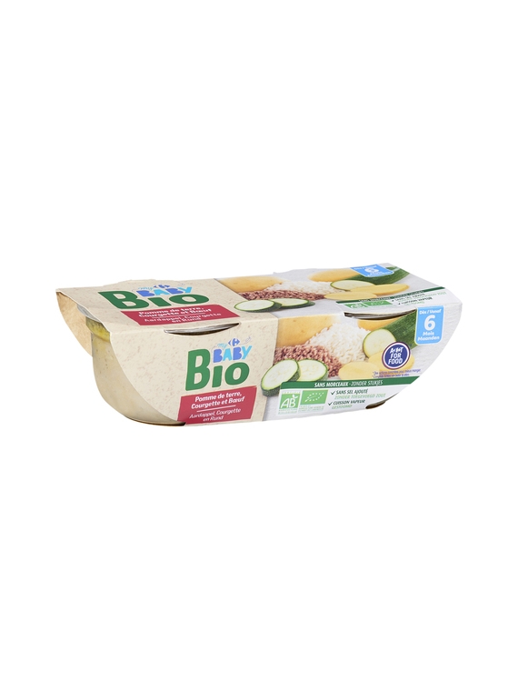 Plat Bébé Bio dès 6 mois, Pomme de terre Courgette Bœuf CARREFOUR BABYBIO