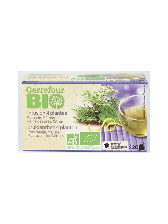 Infusion 4 Plantes, Romarin Mélisse Reine des Prés & Citrons CARREFOUR BIO