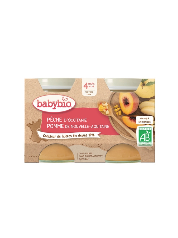 Compotes Bébé Pêche Pomme - 4mois BABYBIO