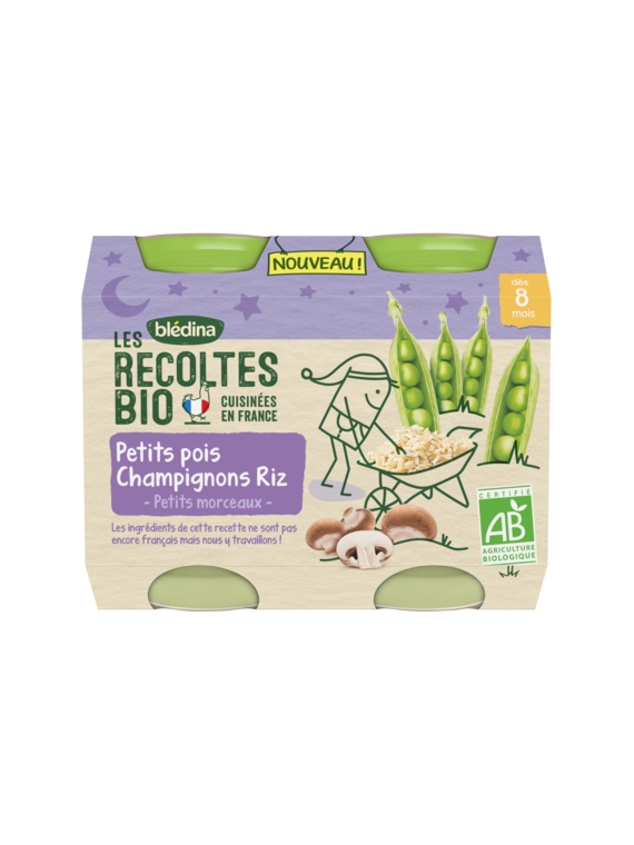 Pots Riz Petits pois Champignons Bio BLÉDINA