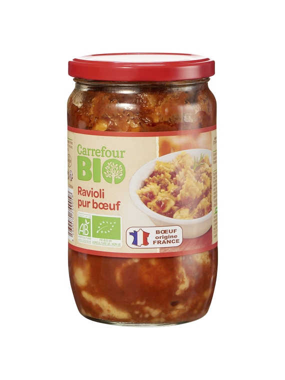 Plat cuisiné ravioli pur bœuf CARREFOUR BIO