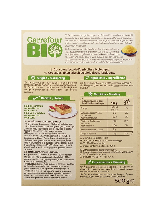 Couscous Grains Moyens CARREFOUR BIO