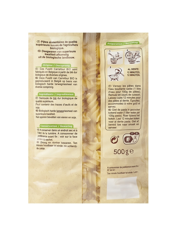 Pâtes Fusilli CARREFOUR BIO