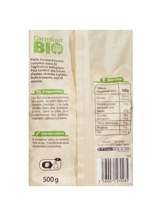 Petits Flocons d'Avoine Complète CARREFOUR BIO