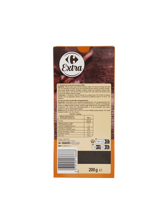 Tablette de Chocolat Noir Orange CARREFOUR EXTRA