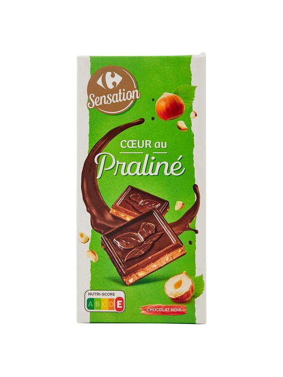 Tablette de Chocolat Noir Cœur Praliné CARREFOUR SENSATION