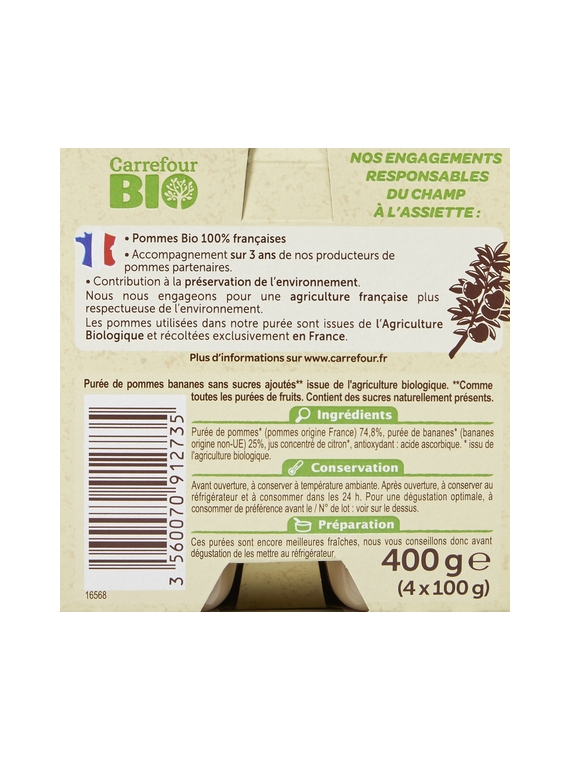 Compotes Pomme Banane CARREFOUR BIO