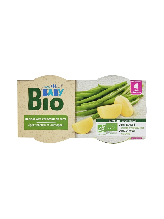 Plat Bébé dès 4 mois, Haricot Vert & Pomme de Terre CARREFOUR BABYBIO