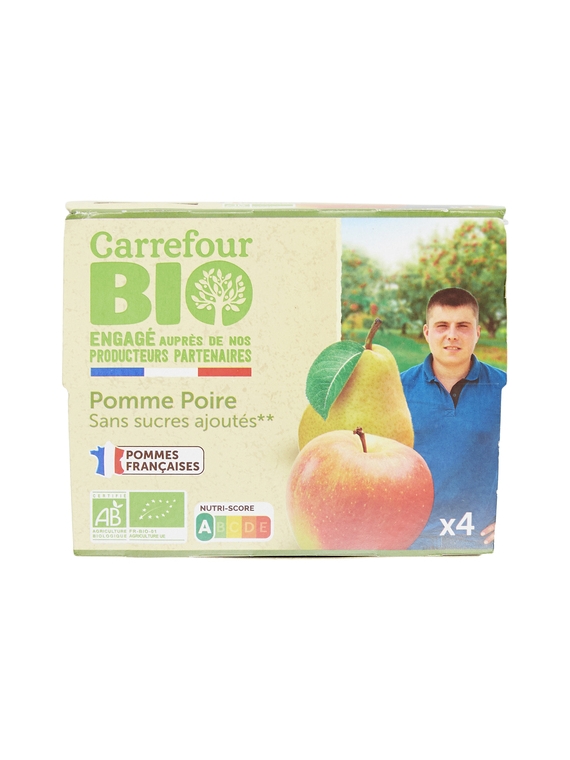 Compotes pomme poire sans sucres ajoutés CARREFOUR BIO