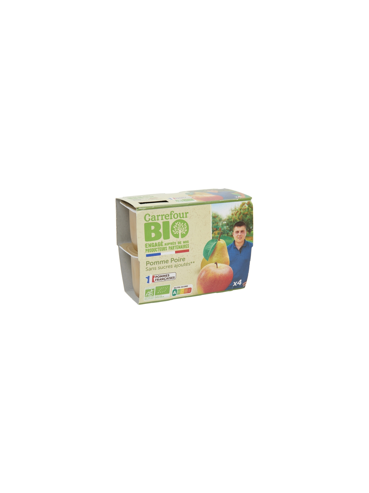 Compotes pomme poire sans sucres ajoutés CARREFOUR BIO