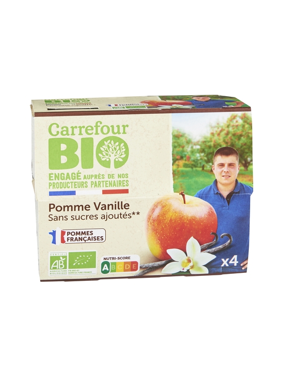 Compotes pomme vanille sans sucres ajoutés CARREFOUR BIO