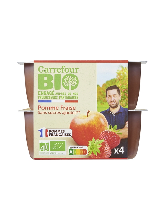 Compote Pomme Fraise Sans Sucres Ajoutés CARREFOUR BIO