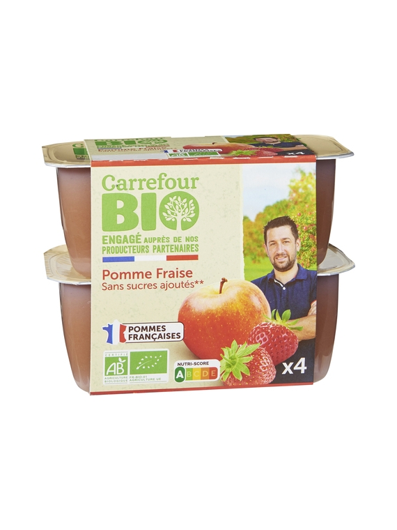 Compote Pomme Fraise Sans Sucres Ajoutés CARREFOUR BIO